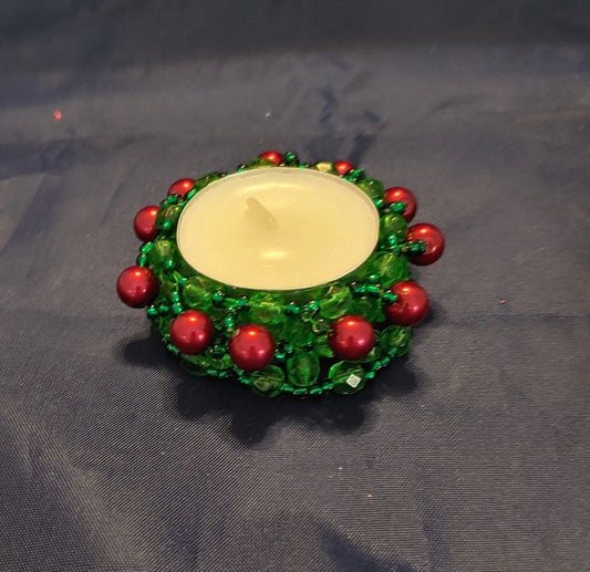 Tea Candle holder, decorative tea candle, interchangeable tea candle holder, green and red