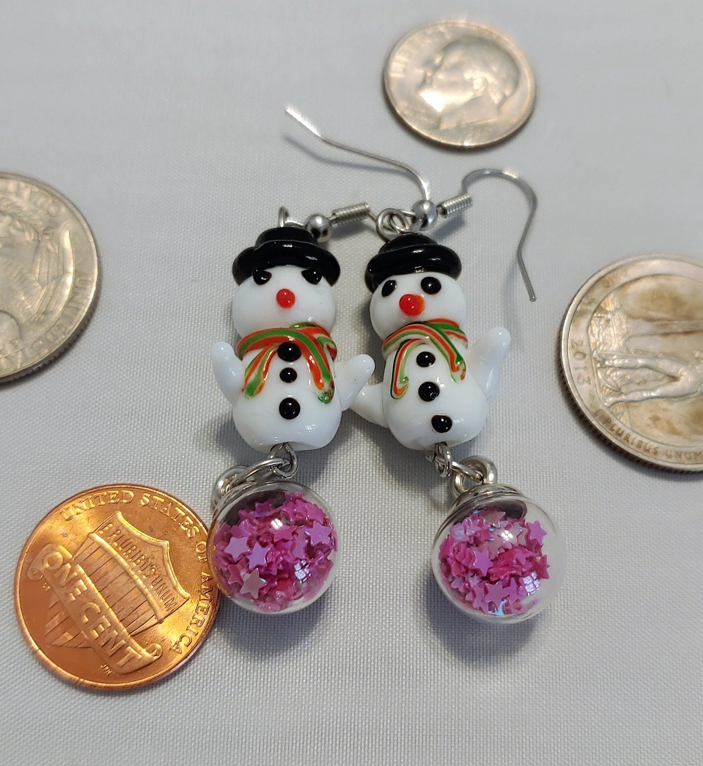 snowman earrings, Christmas earrings, designer earrings, beaded Christmas earrings,