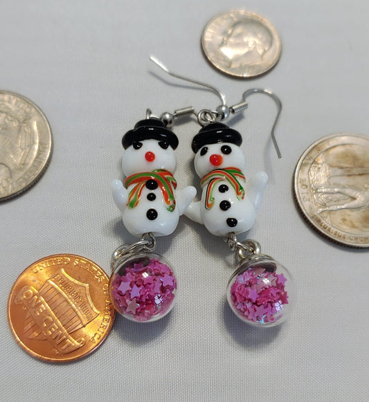 snowman earrings, Christmas earrings, designer earrings, beaded Christmas earrings,