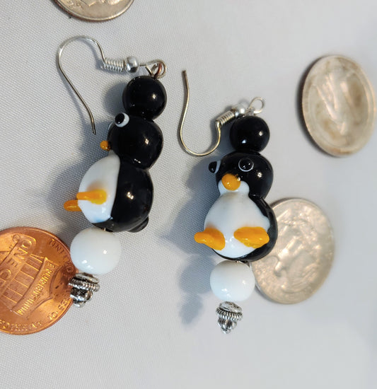 penguin  earrings, Christmas earrings, designer earrings, beaded Christmas earrings,