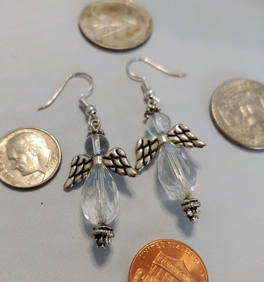 clear crystal angel  earrings, Christmas earrings, designer earrings, beaded Christmas earrings,