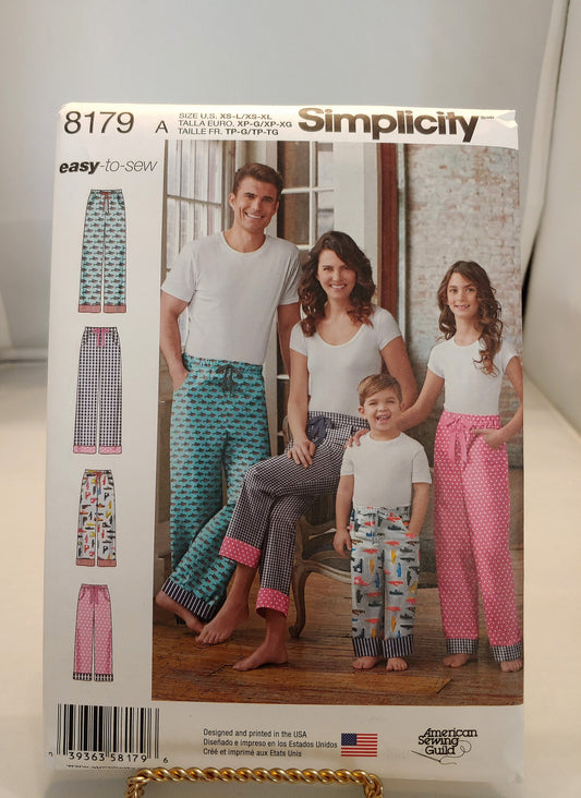 Simplicity pattern, child teens adult pants,  childs lounge pants, adult lounge pants, teens lounge pants, 8179,  size xsm-xlg,  new uncut