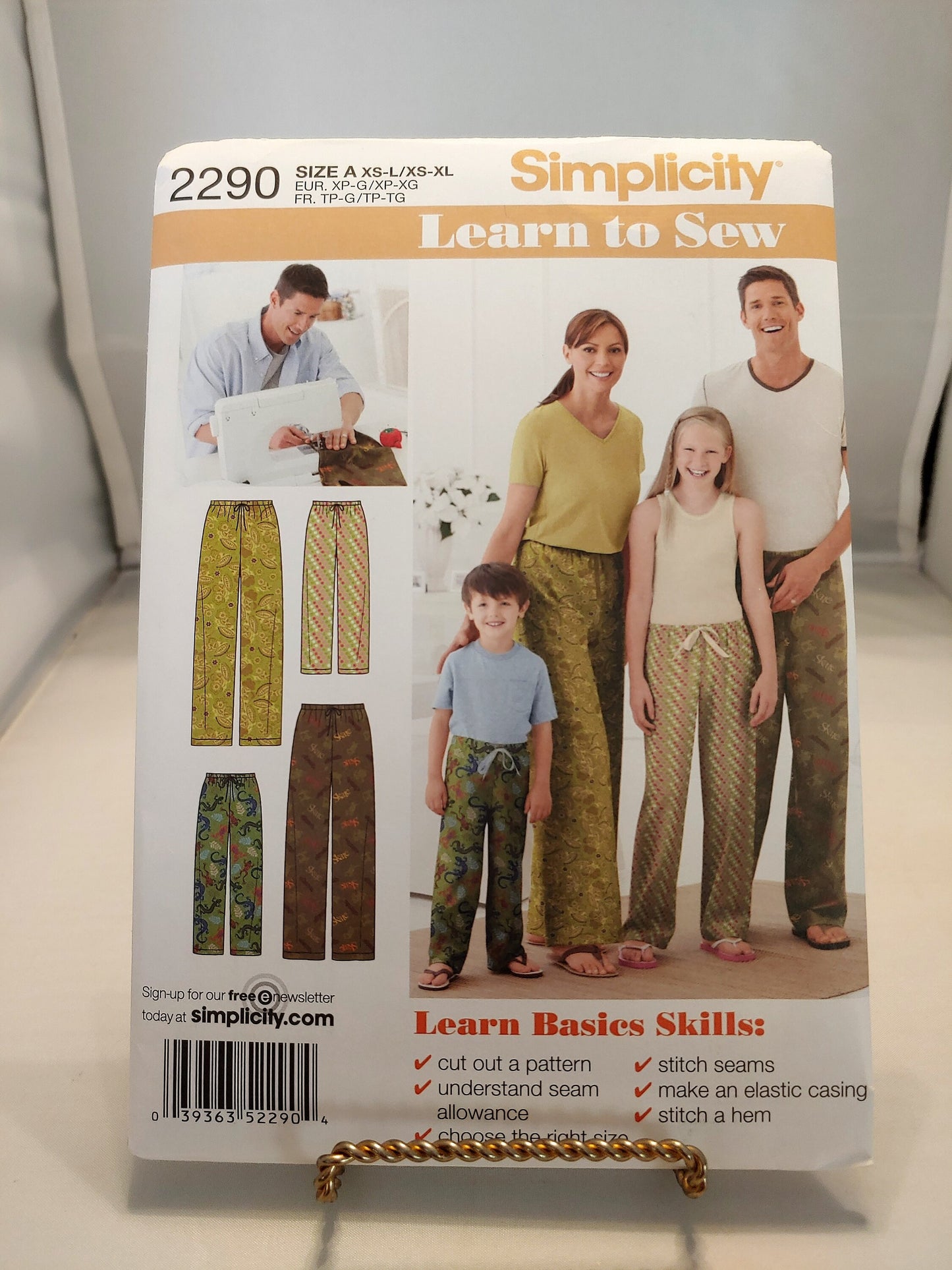 Simplicity pattern, teens adult pants,  adult lounge pants, teens lounge pants, learn to sew pattern, 2290,  size xsm-xlg,  new uncut