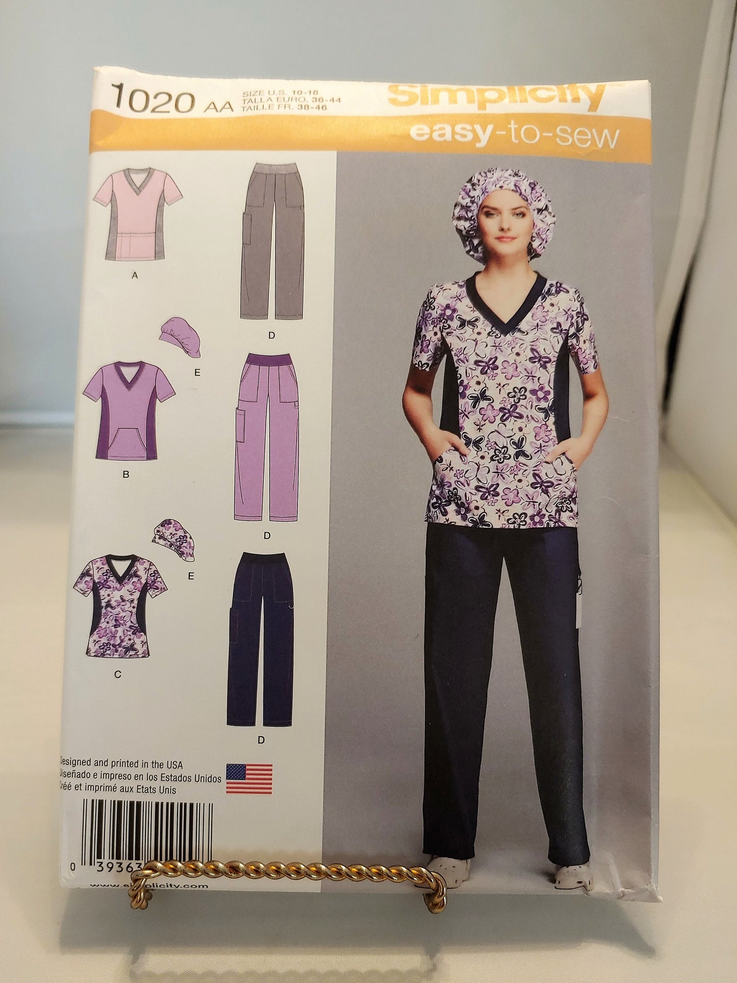 Simplicity pattern,misses scrubs, scrub top, scrub pants, scrub hat, number 1020,  size 10-18, new uncut condition, easy to sew