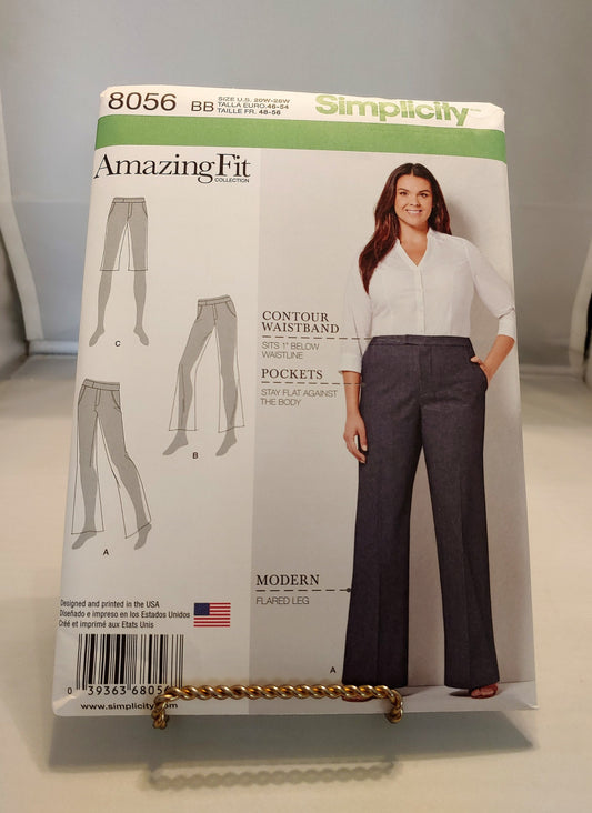 Simplicity pattern, misses flared pants, pants in 2 lengths, misses shorts,  fits slim, fits curvy, number 8056, size 20W-28W,  uncut,