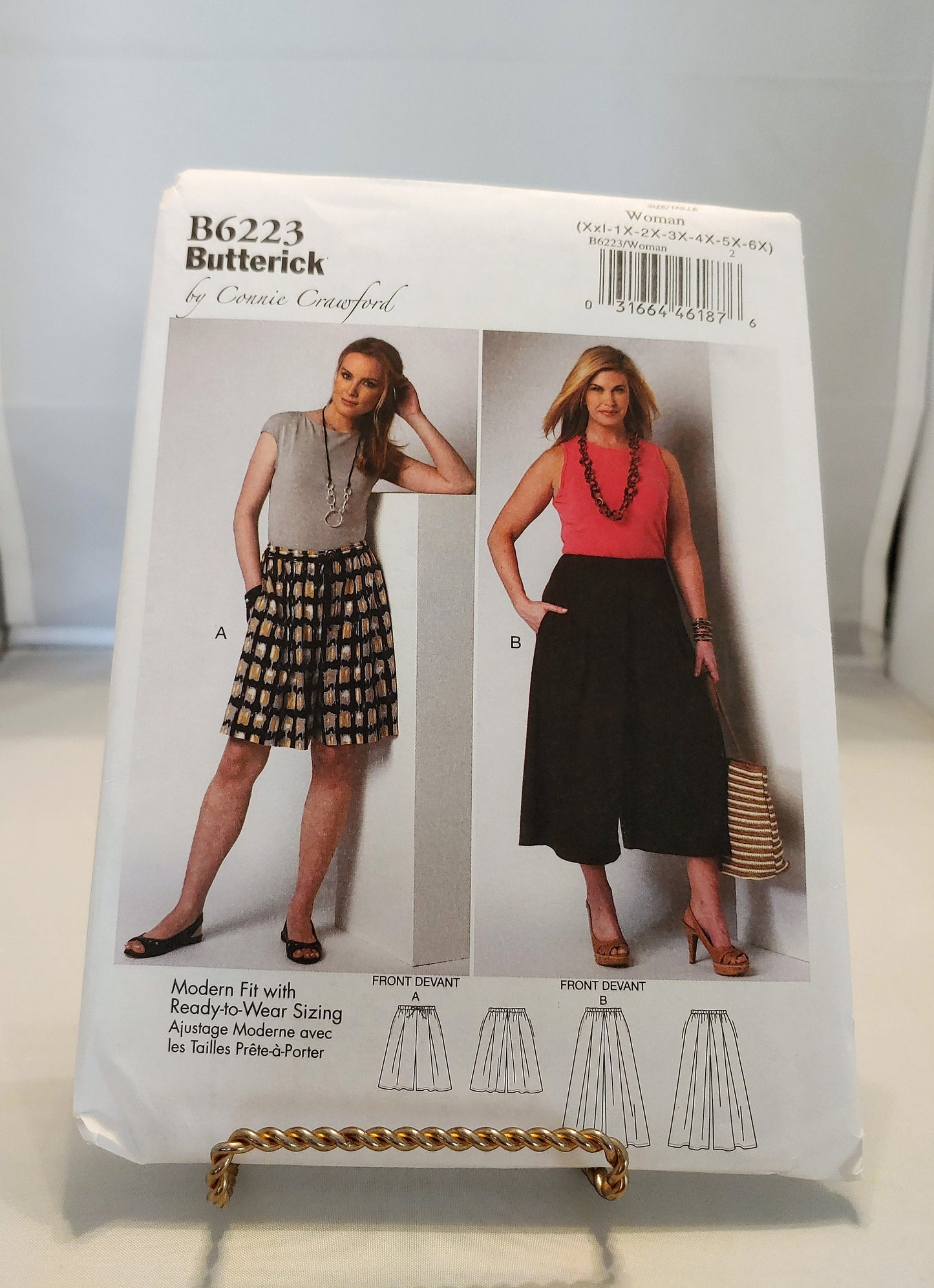 Butterick pattern, misses culottes,  womens culottes,  pull on pants, Connie Crawford,  number 6223,  size sizes XXlg-6X, new uncut