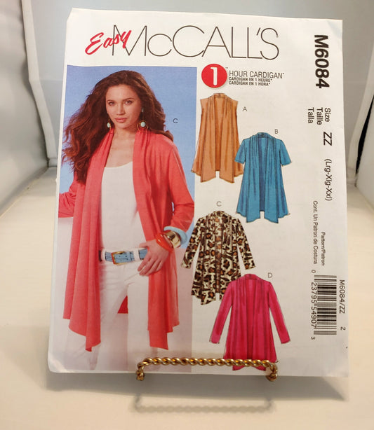 McCalls pattern, misses cardigans,  misses jacket, misses loose fitting jacket, cardigans variations, number 6084, size lg-xxlg, uncut