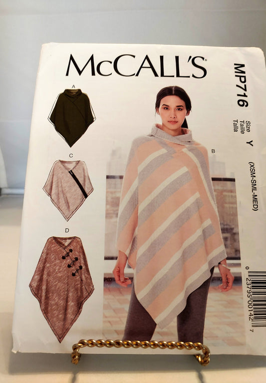 McCalls pattern, misses poncho,  loose fitting poncho, misses cape,, misses pullover top, number MP716  size Xsm-med, umcut