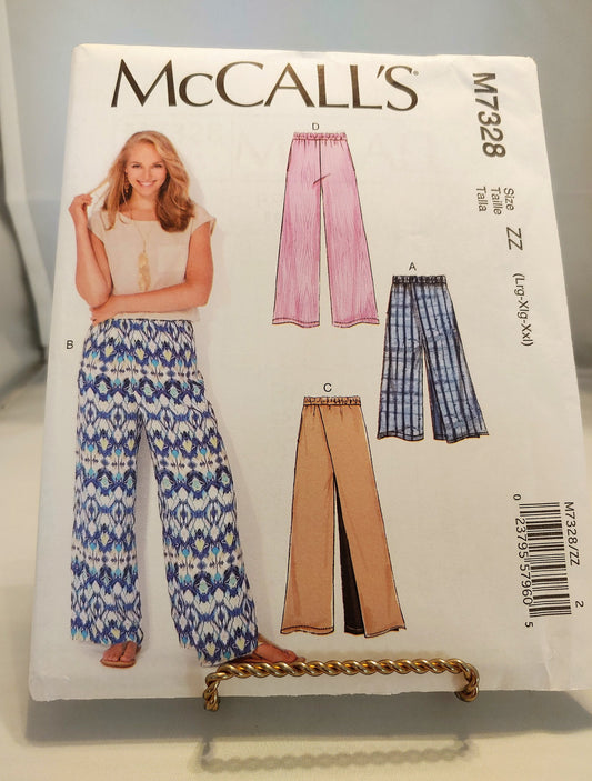 McCalls pattern, misses pants,  misses wide leg pants, variation lengths,   number 7328, sizes lg-xxlg, gift for the sewer,  uncut condition