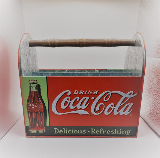 metal coke tote,  galvanized coke carry, Cole organizer, gift for collectors, coke colletible, kitchen utinsil holder